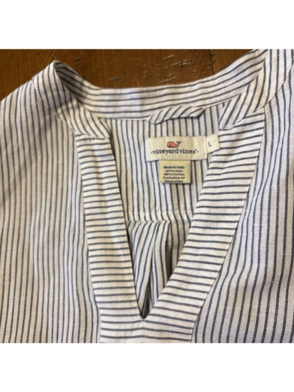 vineyard vines women Linen Pin Stipe Blouse Size Large Long Sleeve - Picture 6 of 8